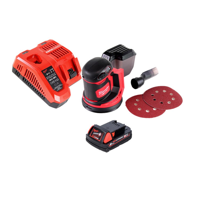 Milwaukee M18 BOS125-201 FC akumulatorowa szlifierka oscylacyjna 18 V 125 mm + 1x akumulator 2,0 Ah + ładowarka