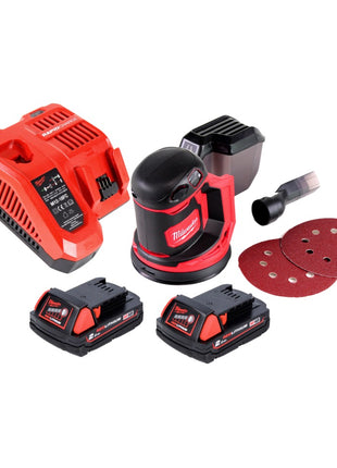 Milwaukee M18 BOS125-202 FC Akku Exzenterschleifer 18 V 125 mm + 2x Akku 2,0 Ah + Ladegerät