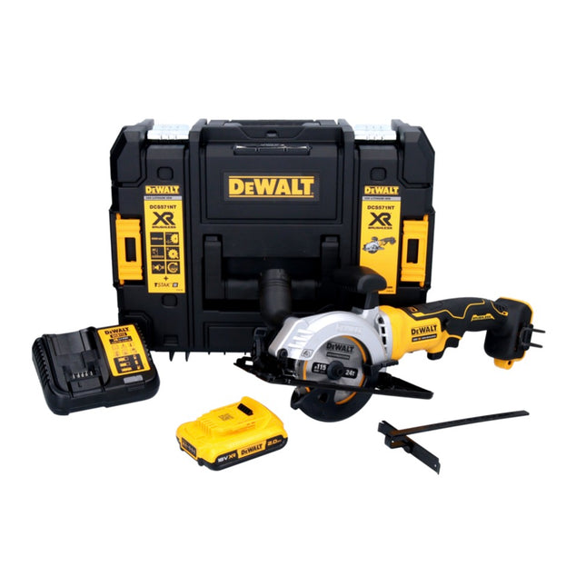 DeWalt DCS 571 D1 Akumulatorowa pilarka tarczowa 18 V 115 mm bezszczotkowa + 1x akumulator 2,0 Ah + ładowarka + TSTAK
