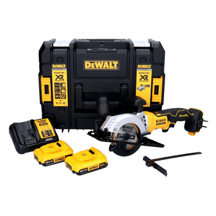 Akumulatorowa pilarka tarczowa DeWalt DCS 571 D2 18 V 115 mm bezszczotkowa + 2x akumulator 2,0 Ah + ładowarka + TSTAK
