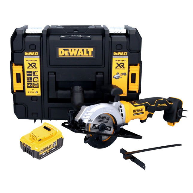 Akumulatorowa pilarka tarczowa DeWalt DCS 571 18 V 115 mm bezszczotkowa + 1x akumulator 4,0 Ah + TSTAK - bez ładowarki