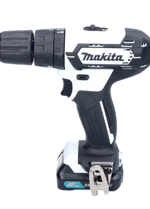 Makita HP 333 DSAW taladro percutor inalámbrico 12 V 30 Nm blanco + 1x batería 2,0 Ah + cargador + maletín