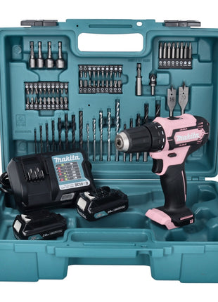 Makita DF 333 DWAP2 Akku Bohrschrauber 12 V 30 Nm pink + 2x Akku 2,0 Ah + Ladegerät + Zubehörset + Koffer