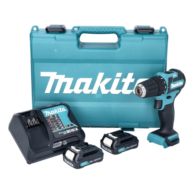 Makita DF 332 DSAE akumulatorowa wiertarko-wkrętarka 12 V 35 Nm bezszczotkowa + 2x akumulator 10,8 V 2,0 Ah + ładowarka + walizka