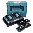 Zestaw Makita Power Source Kit 18 V z 4x akumulatorem BL 1820 B 2,0 Ah ( 4x 197254-9 ) + podwójna szybka ładowarka DC 18 RD ( 196933-6 ) + Makpac