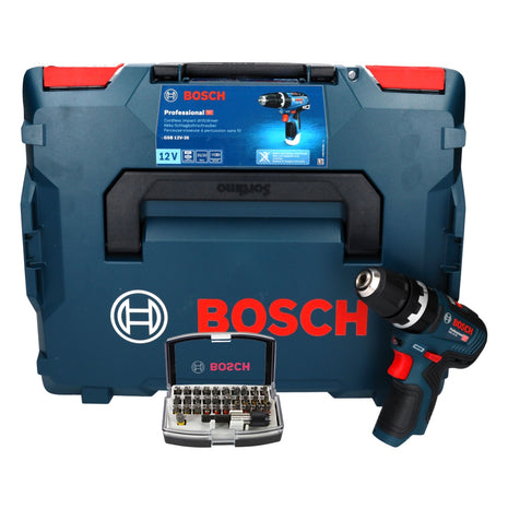 Bosch GSB 12V-35 Professional Akku Schlagbohrschrauber 12 V 35 Nm Brushless + 32 tlg. Bitset + L-Boxx - ohne Akku, ohne Ladegerät