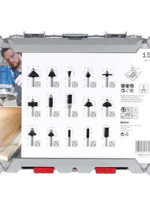 Jeu de fraises mixtes Bosch 15 pièces tige 6 mm (2607017471) pour défonceuses