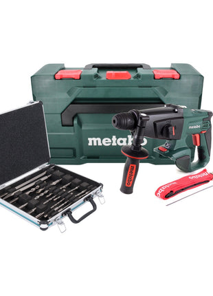 Martillo combinado a batería Metabo KHA 18 LTX 18 V 2,2 J SDS Plus + juego de taladro y cincel de 13 piezas + metaBOX - sin batería, sin cargador