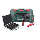 Martillo combinado a batería Metabo KHA 18 LTX 18 V 2,2 J SDS Plus + juego de taladro y cincel de 13 piezas + metaBOX - sin batería, sin cargador