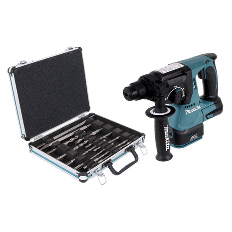 Taladro percutor inalámbrico Makita DHR 242 Z 18 V 2,0 J SDS plus sin escobillas + juego de taladro y cincel de 13 piezas - sin batería, sin cargador