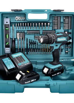 Makita DHP 482 SA2X5 Akku Schlagbohrschrauber 18 V 62 Nm + 2x Akku 2,0 Ah + Ladegerät + 101 tlg. Zubehör Set + Koffer