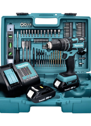 Makita DHP 480 SA2X5 Akku Schlagbohrschrauber 18 V 54 Nm + 2x Akku 2,0 Ah + Ladegerät + 101 tlg. Zubehör Set + Koffer