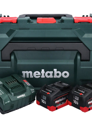 Metabo Basis Set 2x Li-Power Akkupack 18 V 10,0 Ah CAS Li-Ion Akku ( 685142590 ) + Ladegerät ASC 145 + metaBOX