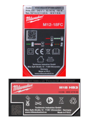 Milwaukee M18 NRG-301 Akku Starter Set High Output 18 V 3,0 Ah / 3000 mAh Li-Ion Akku ( 4932471069 ) + M12-18FC Ladegerät ( 4932451079 ) - Toolbrothers