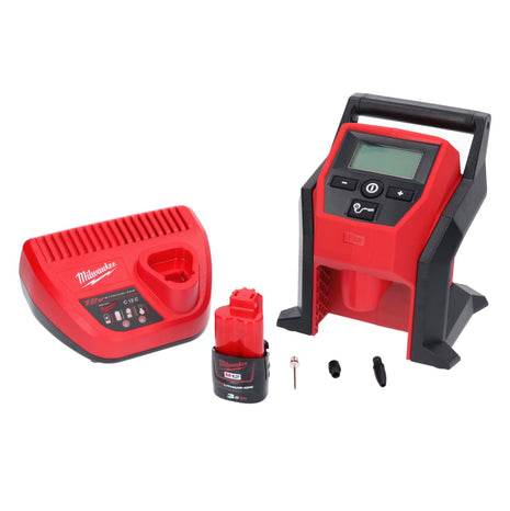 Compresseur de batterie Milwaukee M12 BI-301C 12 V + 1x batterie 3,0 Ah + chargeur