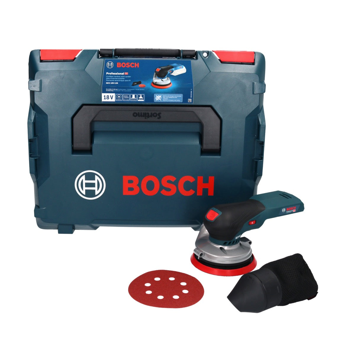 Bosch GEX 18V-125 Profesjonalna akumulatorowa szlifierka oscylacyjna bezszczotkowa 18 V 125 mm ( 0601372200 ) + L-BOXX - bez akumulatora, bez ładowarki