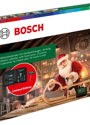 Calendrier de l'Avent 2024 de Bosch avec 33 outils ( 1600A0349X ) Tournevis à cliquet pour embouts, manche en T, tournevis de précision, tournevis pour embouts Stubby, accessoires, tire-bouchon, sacoche