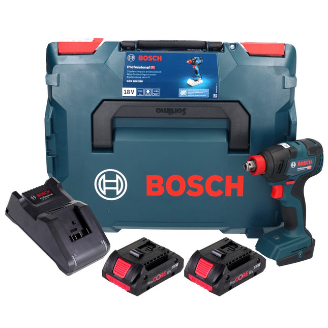 Bosch GDX 18V-200 Profesjonalny akumulatorowy klucz udarowy 18 V 200 Nm bezszczotkowy + 2x akumulator ProCORE 4,0 Ah + ładowarka + L-BOXX