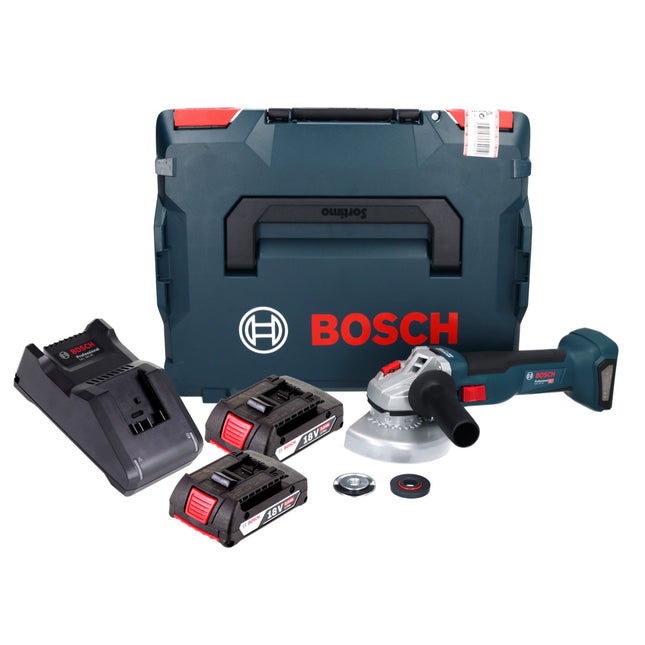 Bosch GWS 18V-10 Professional akumulatorowa szlifierka kątowa 18 V 125 mm bezszczotkowa + 2x akumulator 2,0 Ah + ładowarka + L-Boxx