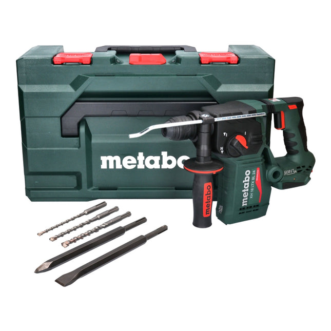 Metabo KH 18 LTX BL 24 akumulatorowa wiertarko-wkrętarka udarowa 18 V 2,2 J SDS Plus Brushless + 5-częściowy zestaw wierteł i dłut + metaBOX - bez akumulatora, bez ładowarki