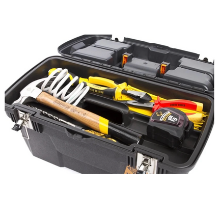 FORTE Tools MG-22 Jumbo Toolbox in 58x23x31 cm, Werkzeugkoffer, Koffer mit Metall-Laschen und internen Organizer, herausnehmbar, abschließbar ( 000051144585 ) - Toolbrothers