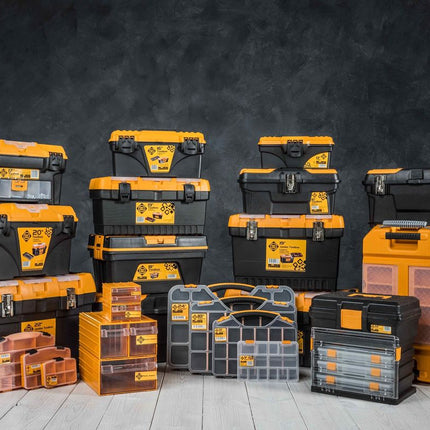 FORTE Tools K-ORG-10 Werkzeugbox in 35x24x6 cm, Aufbewahrungsbox, Organizer mit 10 verschiedenen Fächern, entnehmbar, stabile Box, kratzfester Deckel ( 000051144679 ) - Toolbrothers