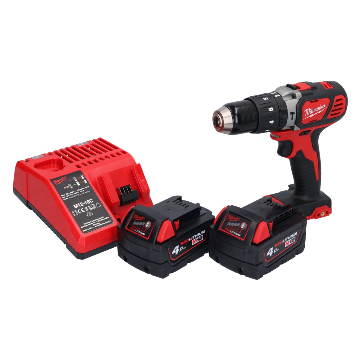 Milwaukee M18 BPD-402 akumulatorowa wiertarka udarowa 18 V 60 Nm + 2x akumulator 4,0 Ah + ładowarka