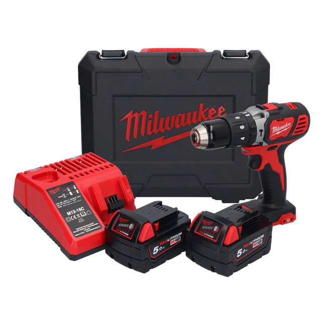 Milwaukee M18 BPD-502C akumulatorowa wiertarka udarowa 18 V 60 Nm + 2x akumulator 5,0 Ah + ładowarka + walizka