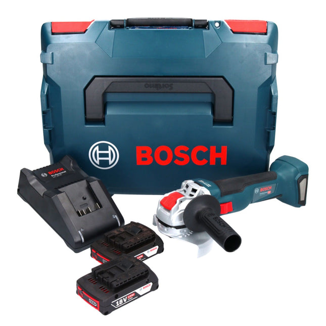 Bosch GWX 18V-10 Profesjonalna akumulatorowa szlifierka kątowa 18 V 125 mm X-LOCK Brushless + 2x akumulator 2,0 Ah + ładowarka + L-Boxx