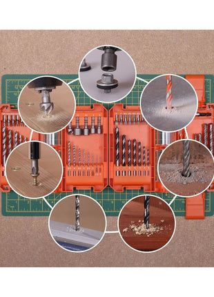 Juego de puntas de taladro y destornillador WellCut de 51 piezas fabricado en acero HSS, con soporte magnético para puntas y estuche de almacenamiento portátil (‎WC-DB51U)