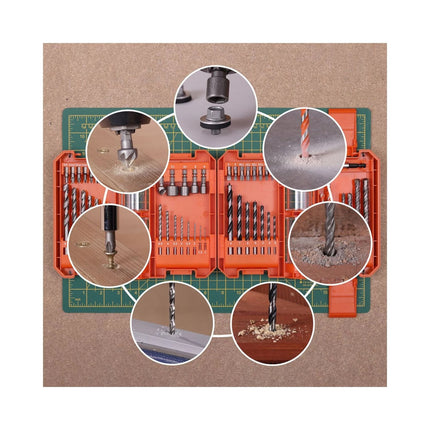 51-częściowy zestaw wierteł i końcówek wkrętakowych WellCut wykonanych ze stali HSS, z magnetycznym uchwytem na końcówki i przenośną walizką do przechowywania (WC-DB51U)