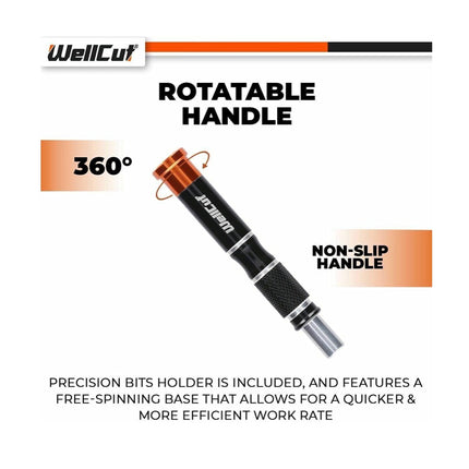 Precyzyjny, wielofunkcyjny zestaw końcówek wkrętakowych WellCut, wkrętak z antypoślizgowym uchwytem, 20 końcówek, pudełko do przechowywania, 21-częściowy ( WC-MPS21U )