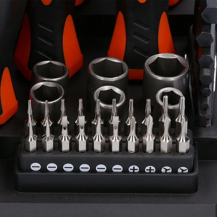 WellCut 114-teiliges magnetisches Schraubendreher-Set mit Werkzeugregal, Werkzeugset mit Schraubendrehern/ Bits/ Innensechskantschlüssel / Steckschlüsseln ( WC-SDB114S )