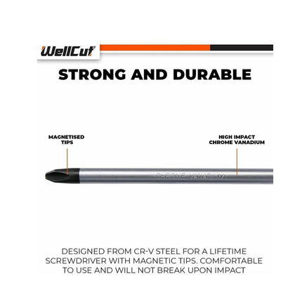 Zestaw wkrętaków magnetycznych WellCut, 8-częściowy, końcówka z rowkiem krzyżowym, stal chromowo-wanadowa, z miękkimi uchwytami ( WC-SD8 )