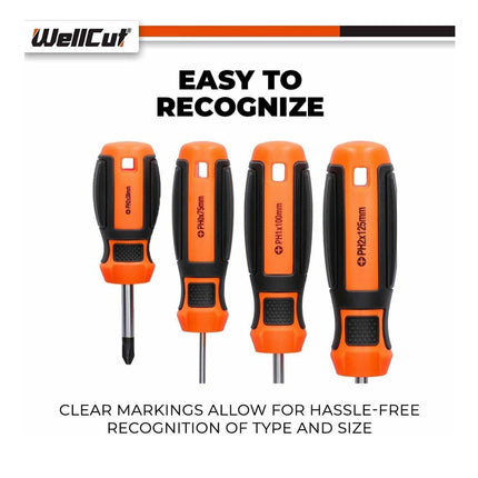 Zestaw wkrętaków magnetycznych WellCut, 8-częściowy, końcówka z rowkiem krzyżowym, stal chromowo-wanadowa, z miękkimi uchwytami ( WC-SD8 )