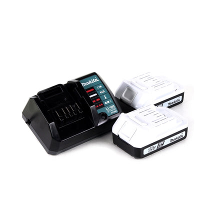 Akumulatorowa wiertarko-wkrętarka udarowa Makita HP 457 DWE 18 V + akumulatorowe nożyce do żywopłotu UH 522 DZ 18 V 52 cm (seria G) + 2 x akumulator 1,5 Ah + ładowarka + zestaw 74 elementów