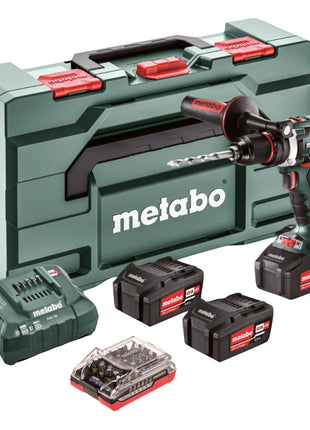 Metabo BS 18 LTX Impuls Set Akku Bohrschrauber 18 V 110 Nm + 3x Akku 4,0 Ah + Ladegerät + Bit Set 32 tlg. + metaBOX