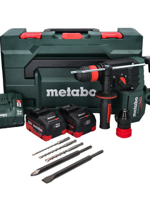 Metabo KH 18 LTX BL 28 Q taladro percutor inalámbrico 18 V 3 J SDS plus sin escobillas + 2 baterías 5,5 Ah + cargador + juego de cinceles perforadores de 5 piezas + metaBOX