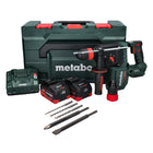 Metabo KH 18 LTX BL 28 Q taladro percutor inalámbrico 18 V 3 J SDS plus sin escobillas + 2 baterías 5,5 Ah + cargador + juego de cinceles perforadores de 5 piezas + metaBOX