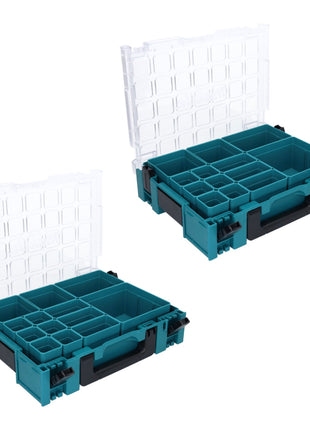 Makita MAKPAC 1 Organizer Set 2x Kleinteilekoffer 395 x 295 x 110 mm ( 2x 191X80-2 ) mit 13x Boxeinsatz