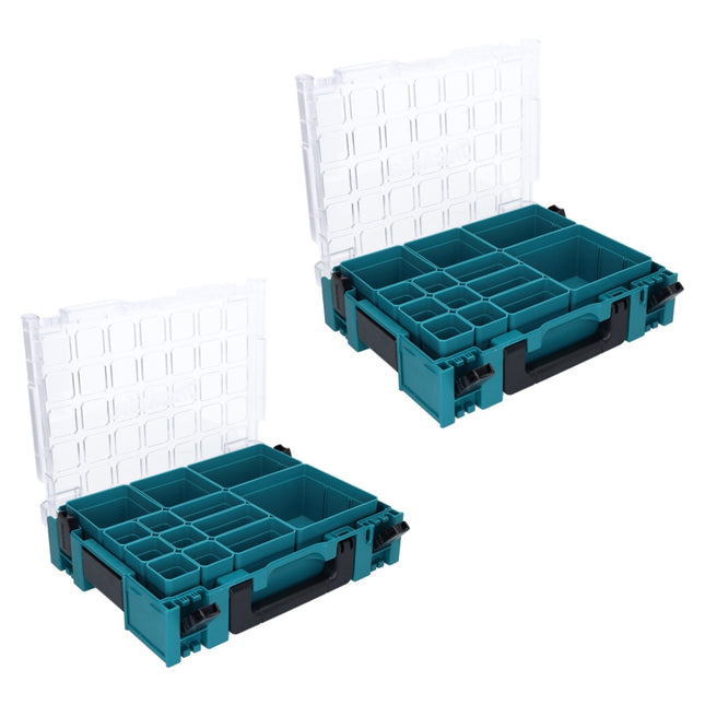 Zestaw organizerów Makita MAKPAC 1 2x walizka na drobne części 395 x 295 x 110 mm (2x 191X80-2) z 13-krotnym wkładem do pudełka
