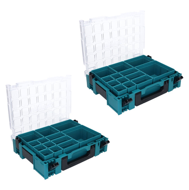 Zestaw organizerów Makita MAKPAC 1 2x walizka na drobne części 395 x 295 x 110 mm (2x 191X80-2) z 13-krotnym wkładem do pudełka