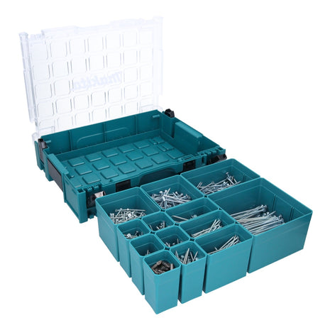 Makita MAKPAC 1 Organizer Kleinteile Koffer 395 x 295 x 110 mm ( 191X80-2 ) + 1000 tlg. Holz Schrauben Sortiment