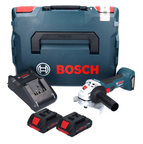 Amoladora angular a batería Bosch GWS 18V-7 Professional 18 V 125 mm 22,23 mm sin escobillas + 2x batería ProCORE 4,0 Ah + cargador + L-Boxx