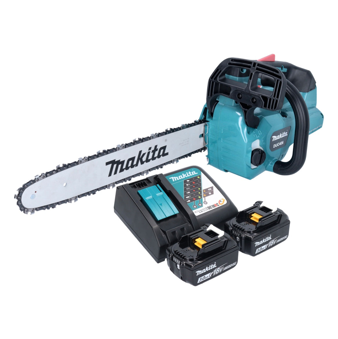 Makita DUC 406 RFB Akumulatorowa pilarka łańcuchowa 36 V ( 2x 18 V ) 40 cm bezszczotkowa + 2x akumulator 3,0 Ah + ładowarka