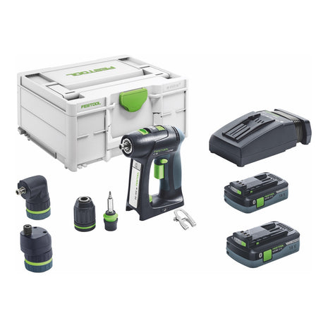 Zestaw Festool C 18 HPC 4,0 l akumulatorowa wiertarko-wkrętarka 18 V 45 Nm bezszczotkowa ( 576993 ) + 2x akumulator 4,0 Ah + ładowarka + przystawka mimośrodowa + przystawka kątowa + systainer