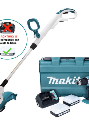 Makita UR 180 DZ Akku Rasentrimmer 18 V 260 mm G-Serie + DF 457 DWE Akku Bohrschrauber 18 V 42 Nm + 2x Akku 1,5 Ah + Ladegerät + Koffer - Toolbrothers