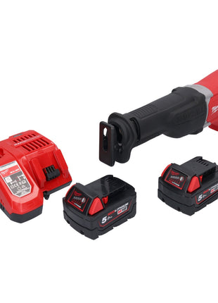 Sierra sable Milwaukee M18 BSX-502 batería 18 V + 2x baterías 5.0 Ah + cargador