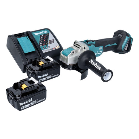 Makita DGA 521 RTX1 akumulatorowa szlifierka kątowa 18 V 125 mm X-LOCK bezszczotkowa + 2x akumulator 5,0 Ah + ładowarka