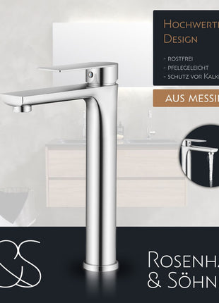 Rosenhahn & Söhne Poel L Design Badarmatur Wasserhahn Badezimmer - Armatur Bad [Chrom] - Heiß + Kalt Waschtischarmatur + Anschlussschläuche - Toolbrothers